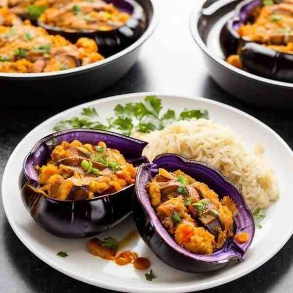 Запеченные баклажаны с куриным мясом
